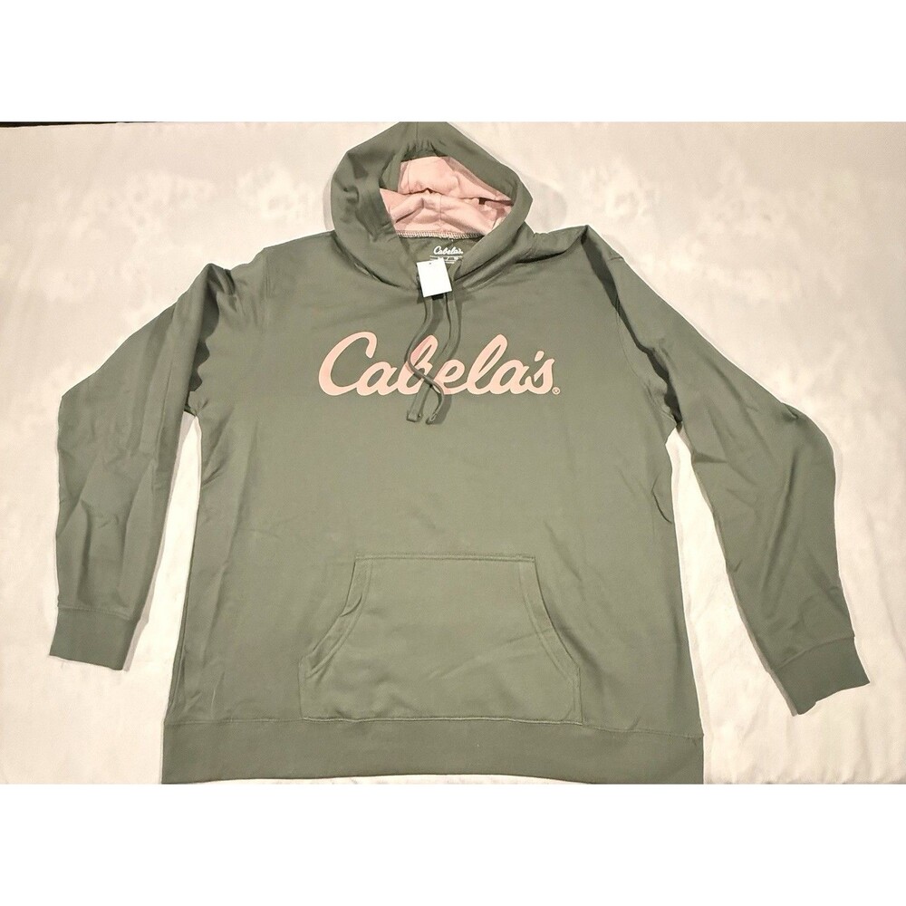 NWT Cabela’s Women Pullover Fleece Hoodie Green/Pink Logo Kangaroo Pocket XL